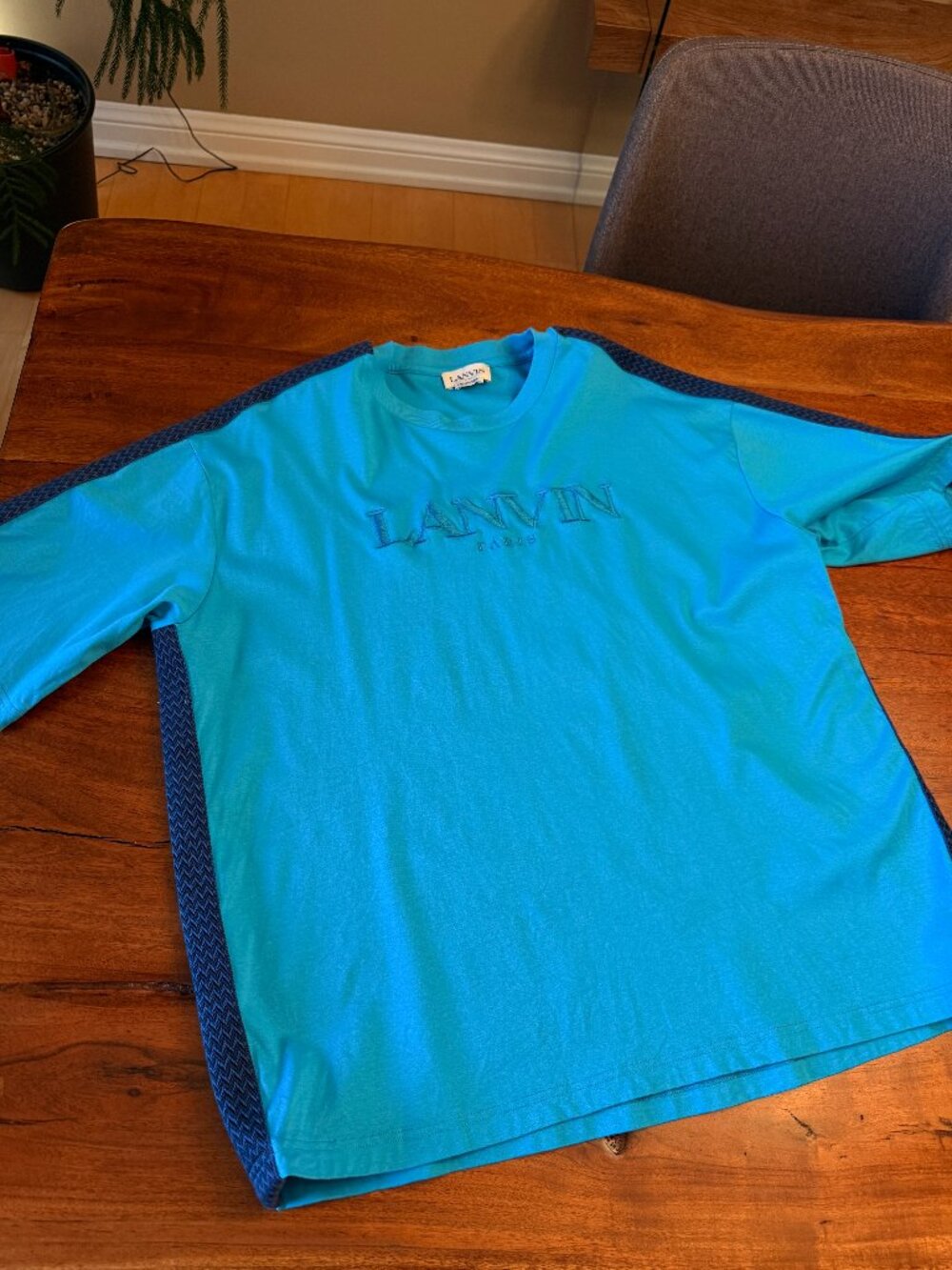 Lanvin Aqua Blue T-shirt XL - oversized with rope embroidered trim